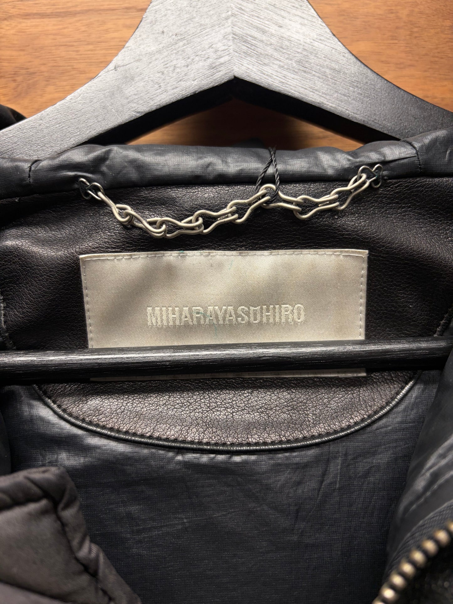 Mihara Yasuhiro Leather/Down Filled Black Puffer Jacket