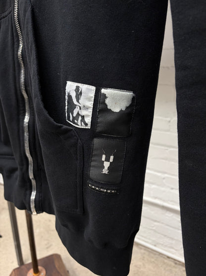 Rick Owens ‘Gimp’ Black Patched Cargo Back Full-Zip Hoodie