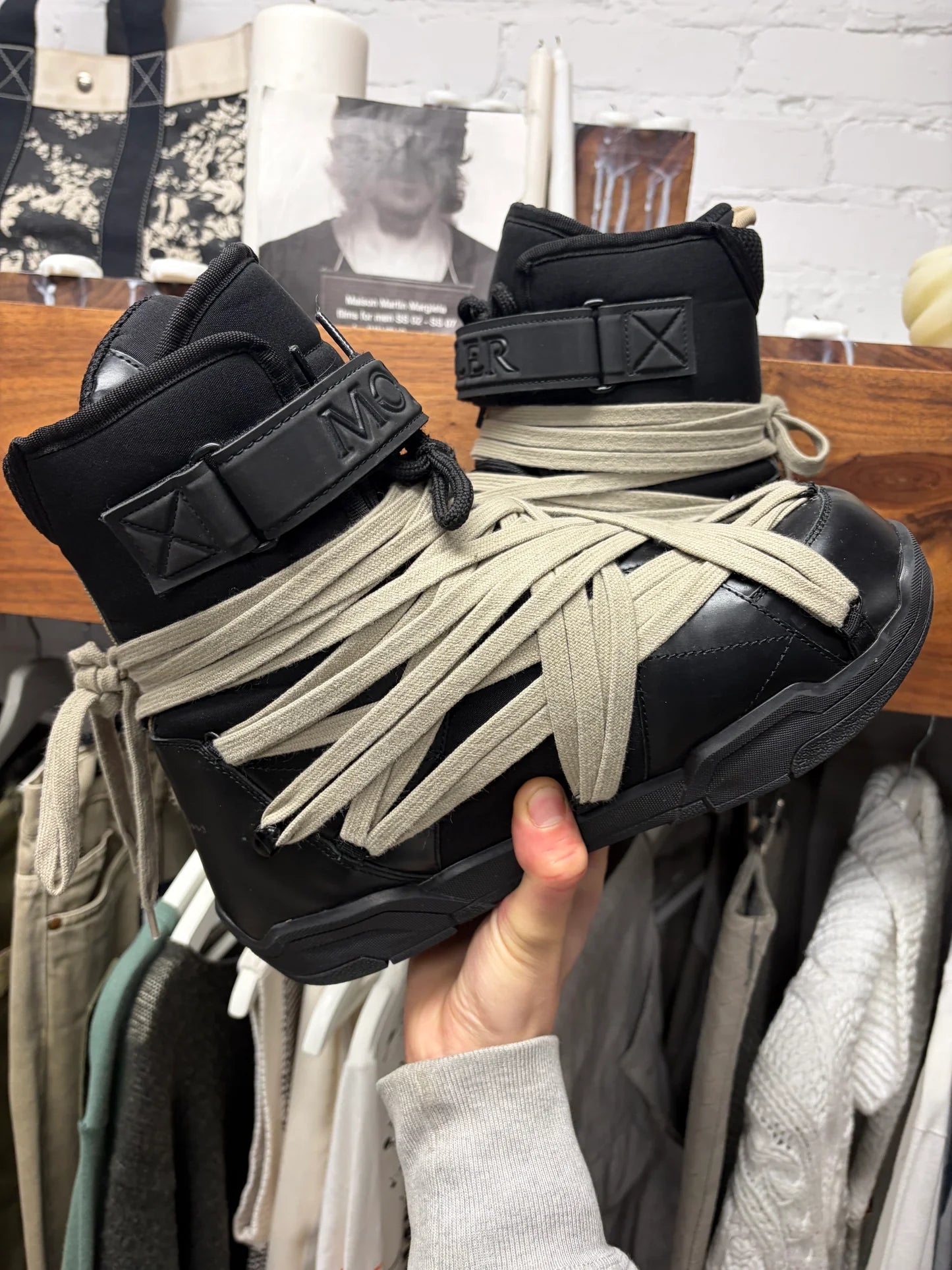 Rick Owens x Moncler ‘Amber’ Black Leather Multi-Lace Snow Boots