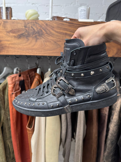 2014 Saint Laurent ‘SL08H’ Studded Buckle Strap High Top Sneakers