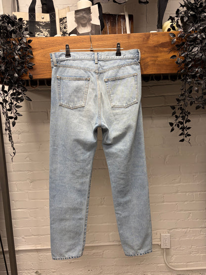 2017 Saint Laurent ‘D02’ Pocket Logo Light Wash Blue Distressed Skinny Jeans