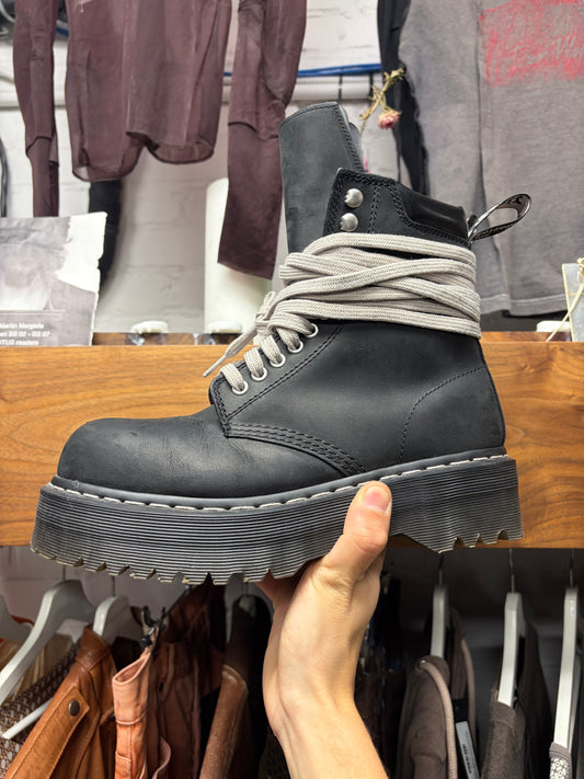 Rick Owens × Doc Martens '1460' Quad Sole Black Leather Combat Boots