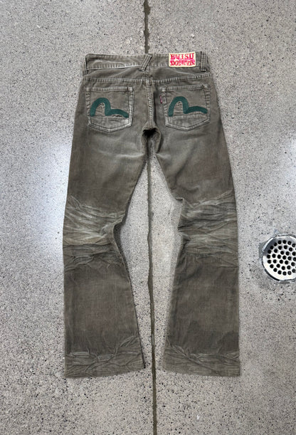 Evisu Embroidered ‘Gull Logo’ Flared Corduroy Pants