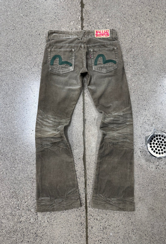 Evisu Embroidered ‘Gull Logo’ Flared Corduroy Pants