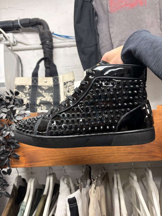 Christian Louboutin ‘Louis Spikes’ Black Patent Leather Red Bottom Sneakers