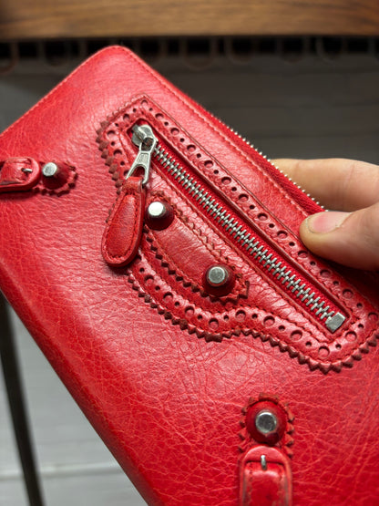 Balenciaga Red Leather ‘Brogue’ Continental Long Wallet