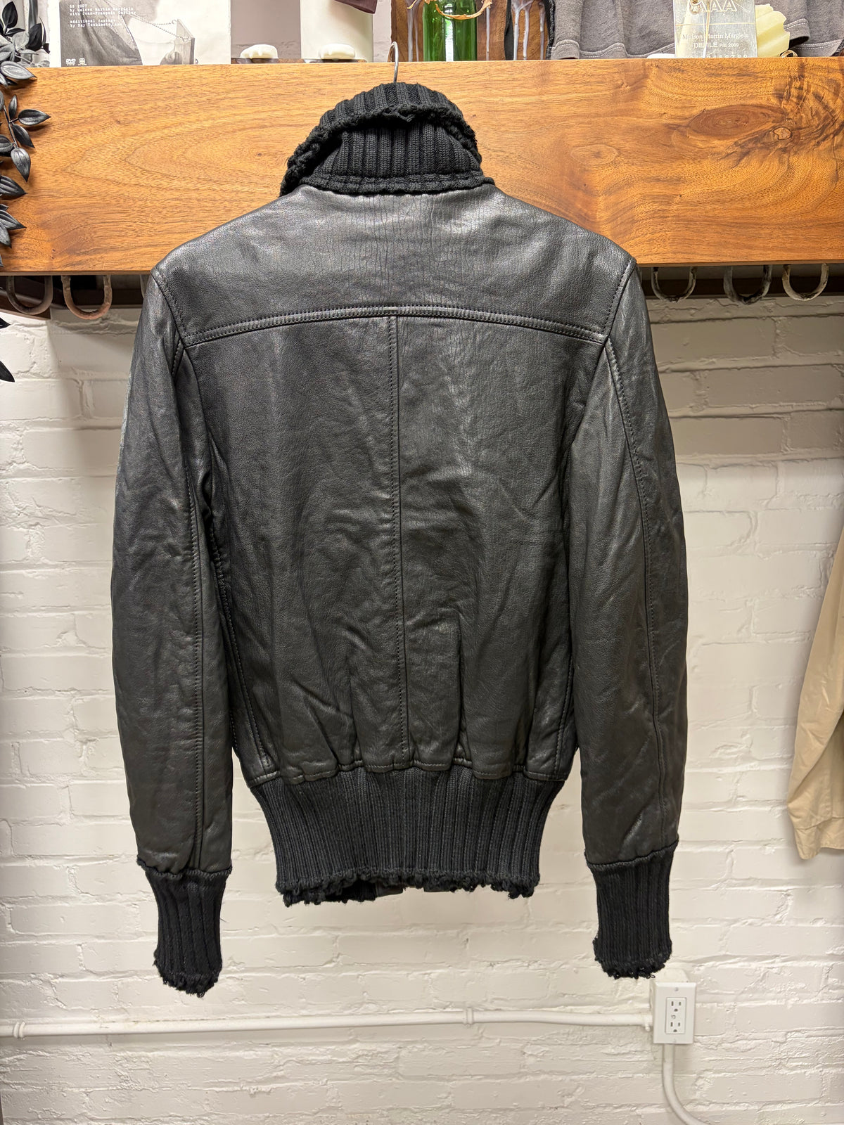 2000s Dolce & Gabbana ‘Mainline’ Black Sheepskin Leather Fitted Cargo Jacket