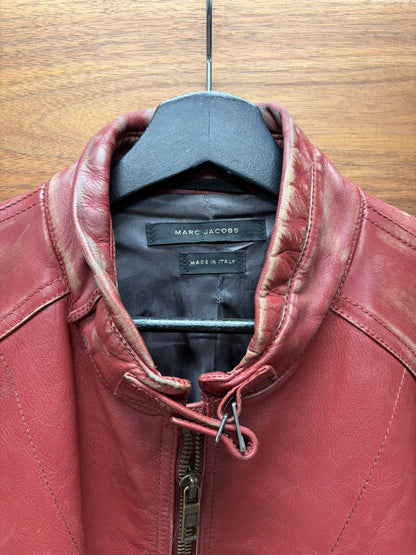 Marc Jacobs Mainline Aged Red Calfskin Leather Moto Jacket