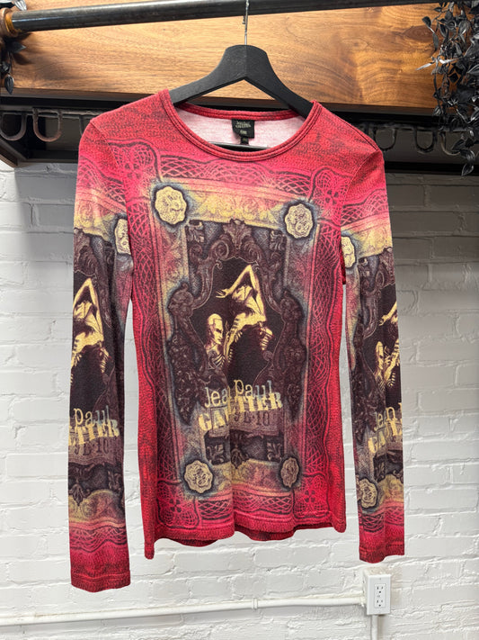 AW1995 Jean Paul Gaultier ‘Portrait’ Red/Long Mesh Long Sleeve Shirt