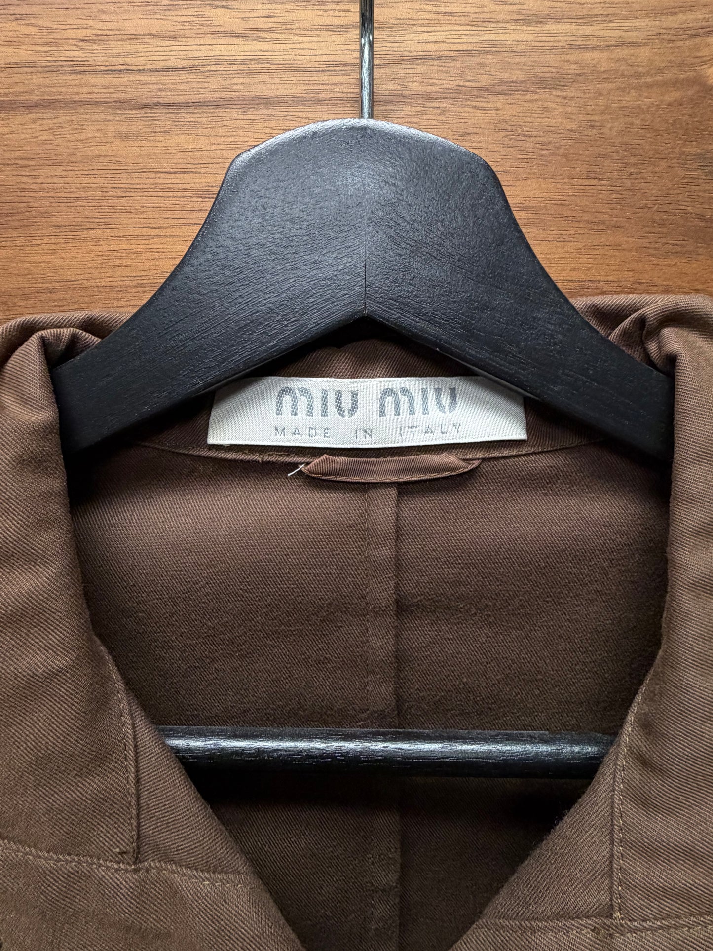AW1999 Miu Miu High Neck Brown Cotton Trucker Jacket