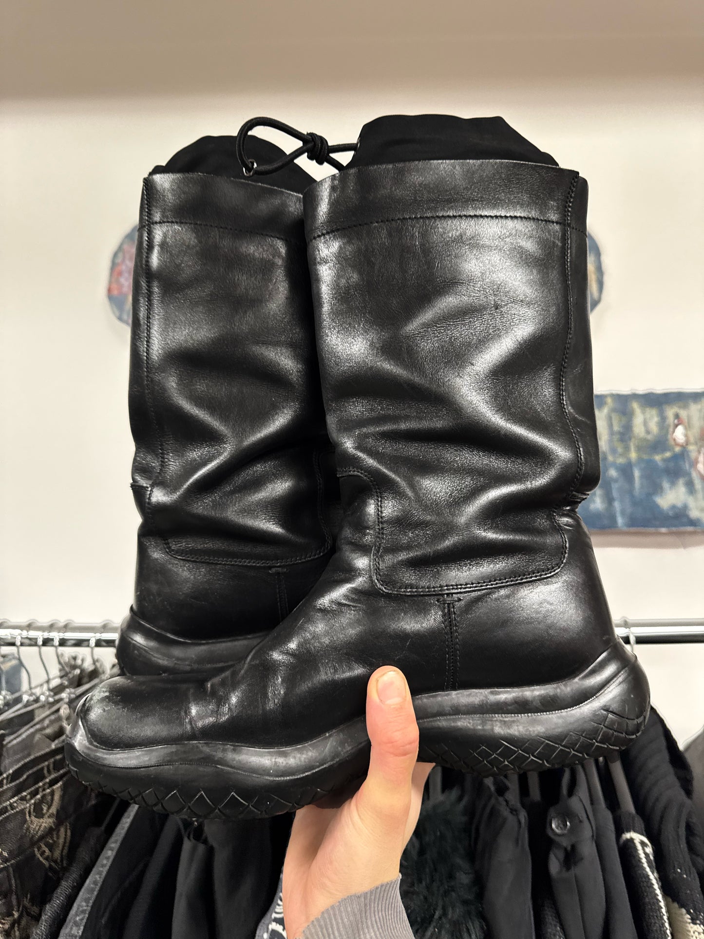 AW1999 Prada Runway Leather Toggle High Top Boots