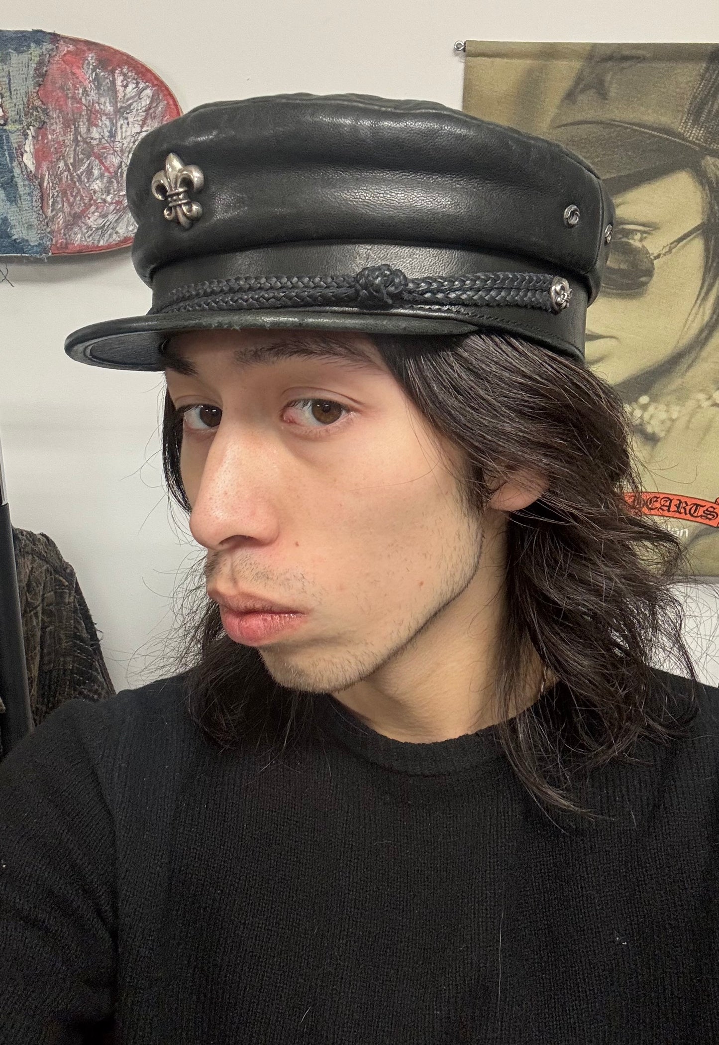 Chrome Hearts ‘Captain’ Fleur Cross Leather Hat