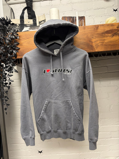 AW2019 Vetements ‘I ❤️ Sluts’ Grey Embroidered Logo Pullover Hoodie