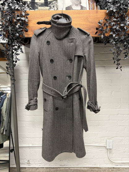 2010s Gucci ‘Herringbone’ High Neck Closure Wool Trench Coat