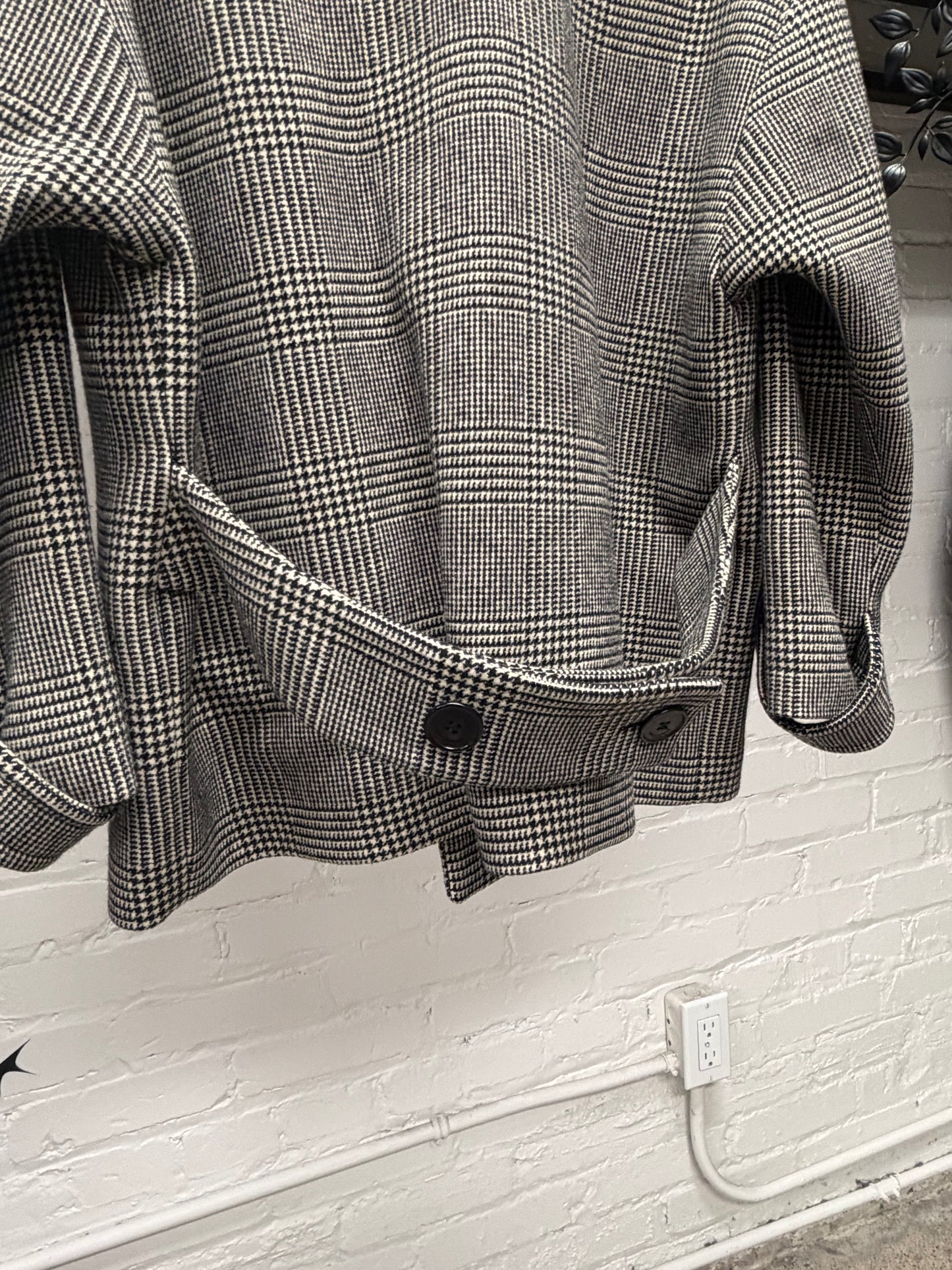 AW2019 Saint Laurent Houndstooth Cropped Coat with Shearling Trim Collar