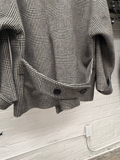 AW2019 Saint Laurent Houndstooth Cropped Coat with Shearling Trim Collar