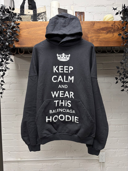 SS2025 Balenciaga ‘Keep Calm’ Parody Oversized Black Slogan Hoodie