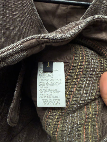 Kapital Asymmetric Buckle-Back Brown Linen Vest