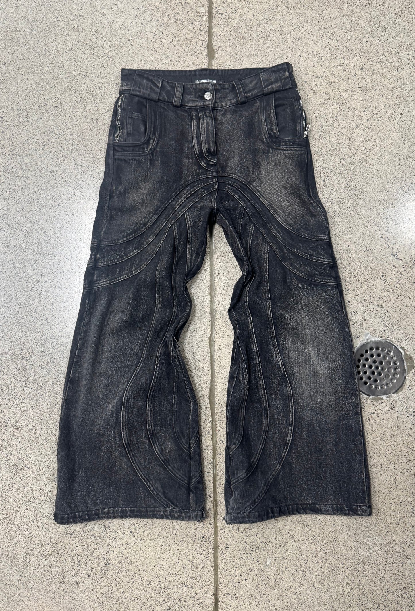 No Faith Studios Wide Leg Flared ‘Wave Denim’
