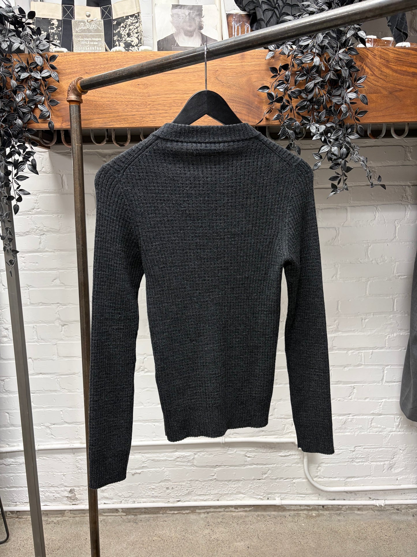 Dolce & Gabbana Grey Henley Wool Long Sleeve Shirt
