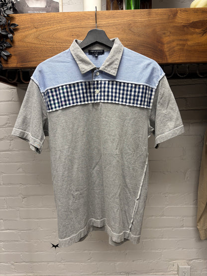 2006 Comme Des Garçons Shirt Grey Cotton Striped/Gingham Hybrid Polo