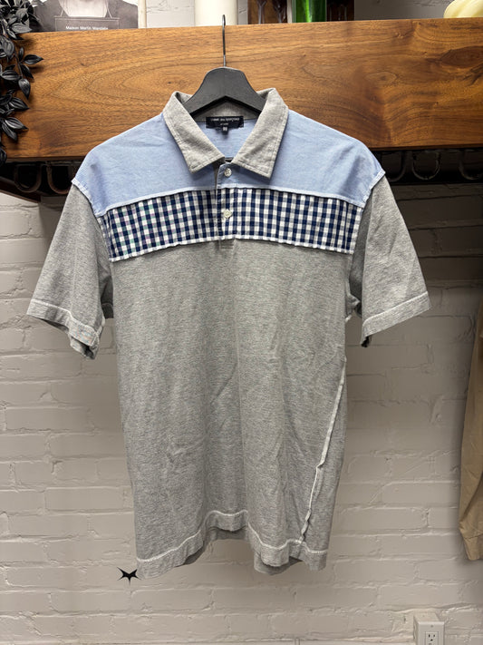2006 Comme Des Garçons Shirt Grey Cotton Striped/Gingham Hybrid Polo