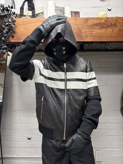 AW2015 Givenchy by Ricardo Tisci Striped Lambskin Leather Hooded Bomber Jacket