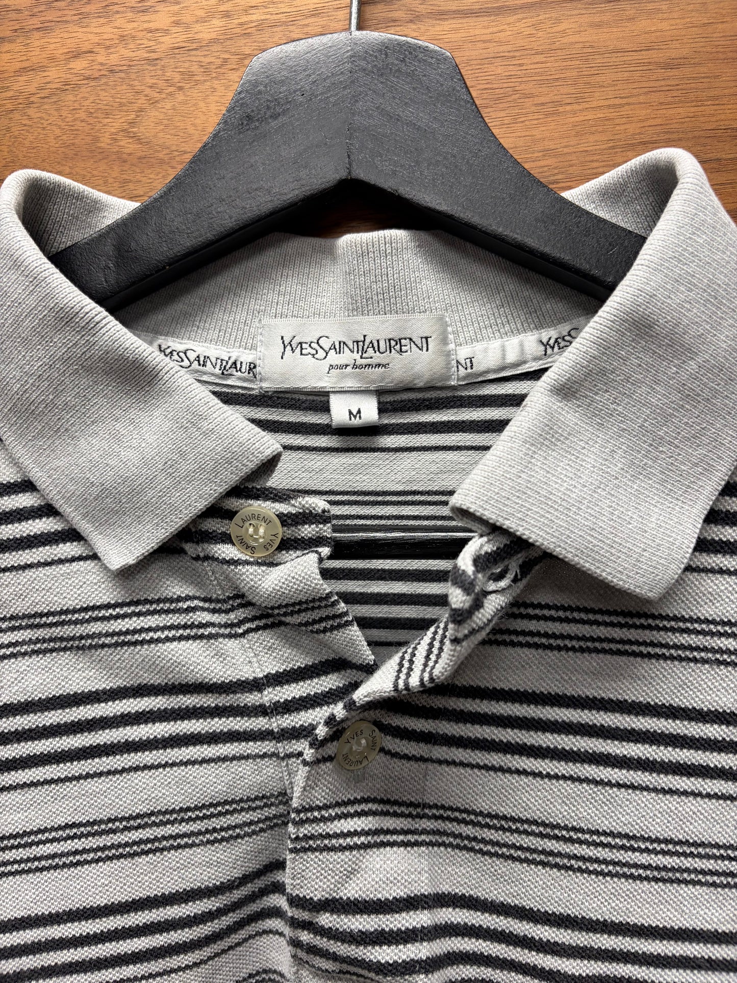 Vintage 90s Yves Saint Laurent Pour Homme ‘YSL’ Striped Logo Polo