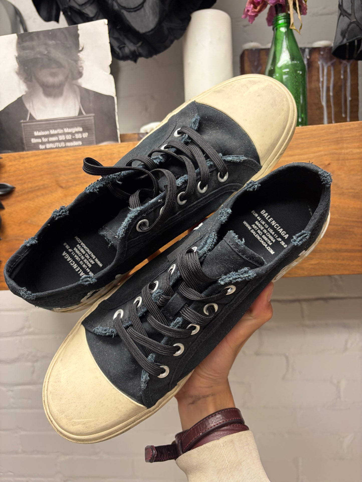 Balenciaga ‘Paris’ Graffiti Black Distressed Canvas Low Top Sneakers