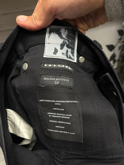 Rick Owens 16oz Japanese Raw Denim ‘Bolans’ Black Flared Leg Jeans