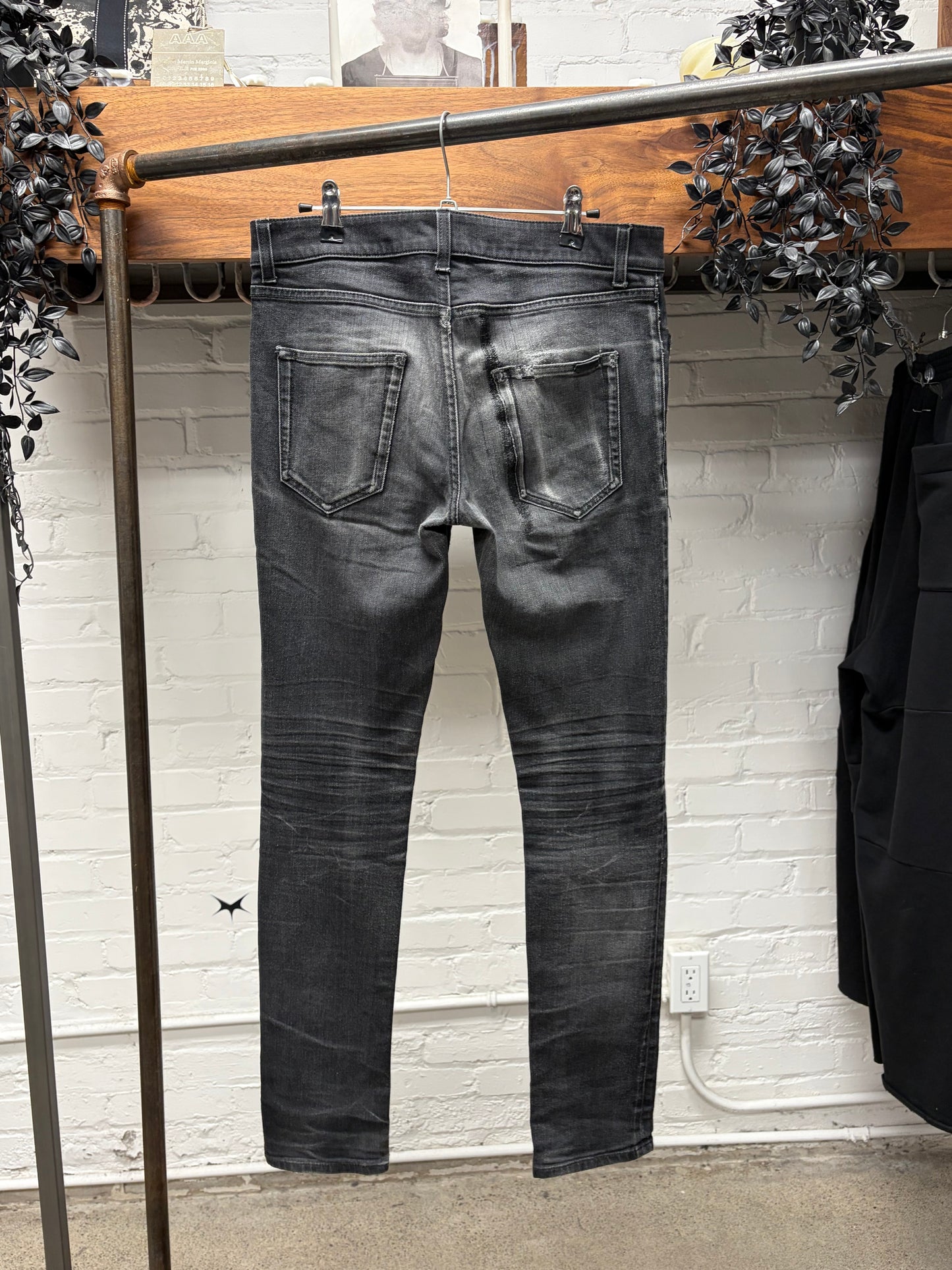 Saint Laurent ‘D03’ Washed Black Repaired Black Skinny Jeans