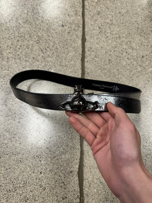 Vivienne Westwood Orb Logo Metallic Silver Belt