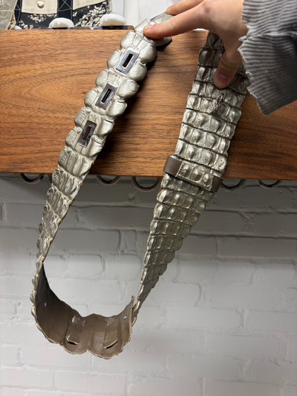 Ferragamo Genuine Crocodile Leather Silver Coated Belt