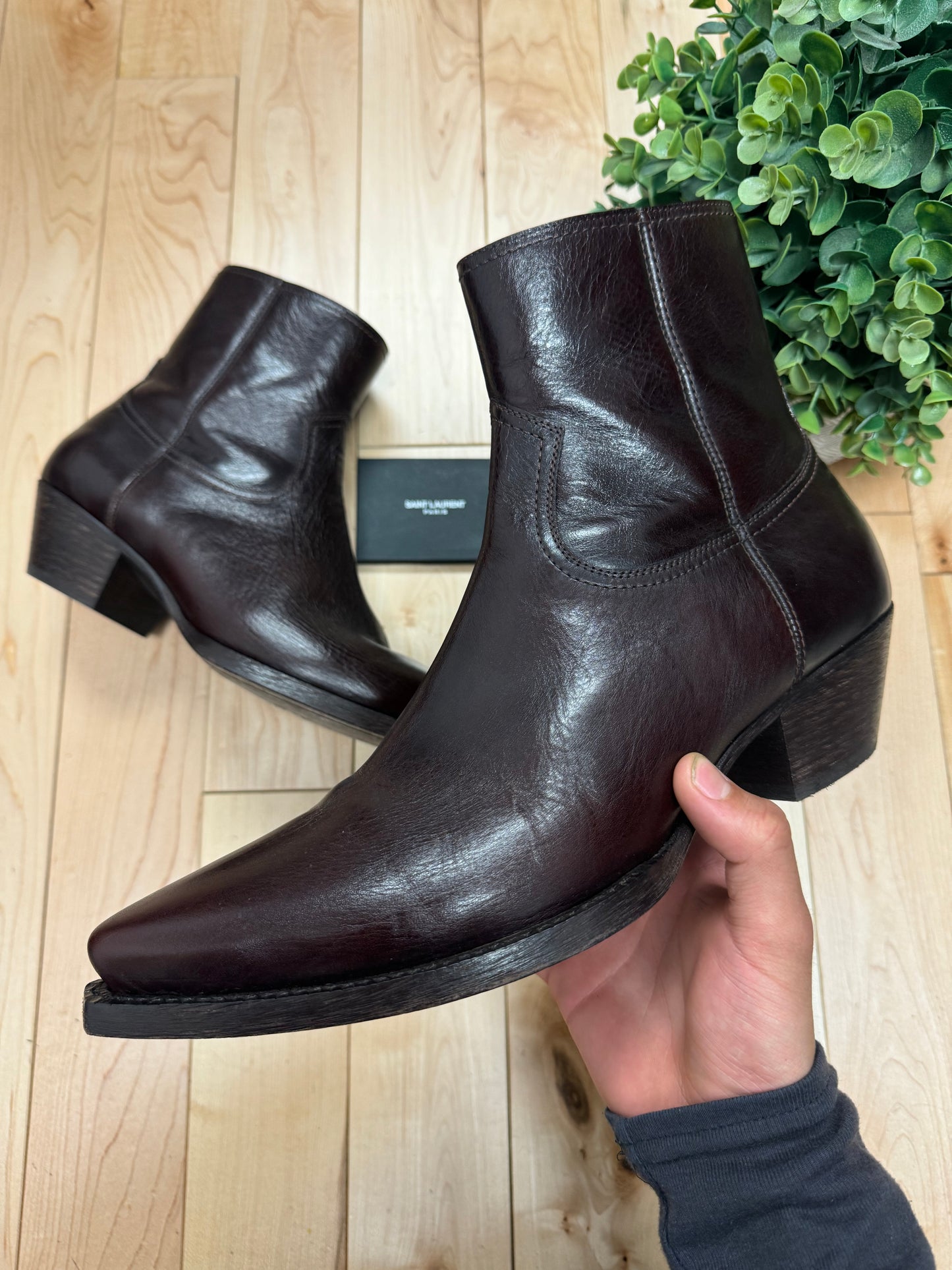 Saint Laurent ‘Lucas’ Oxblood Red Cuban Heel Boots