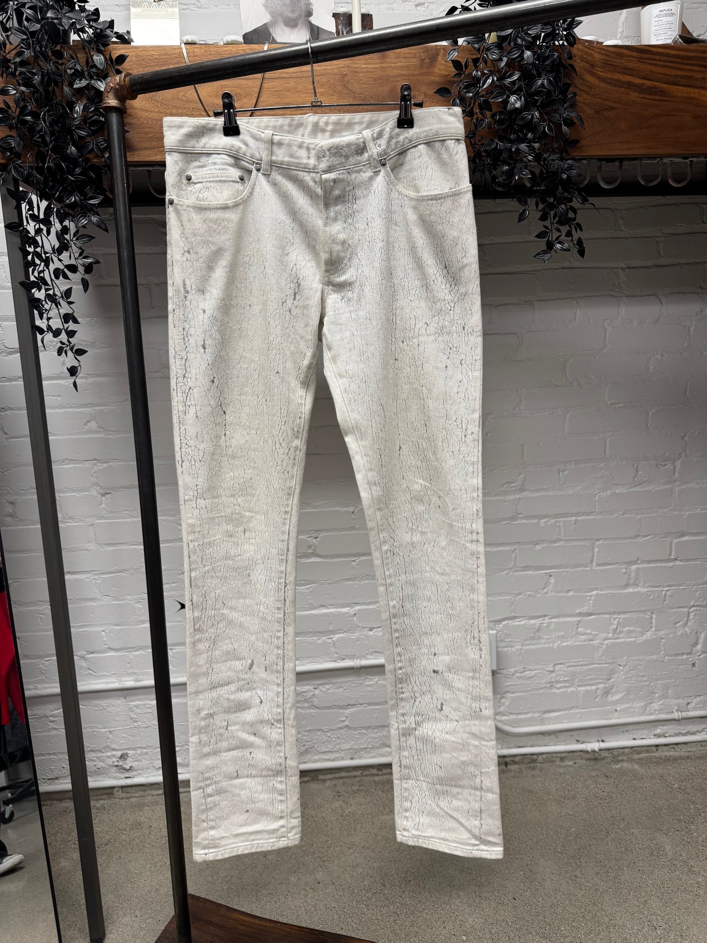 2014 Balenciaga ‘Paint Cracked’ White Skinny Jeans