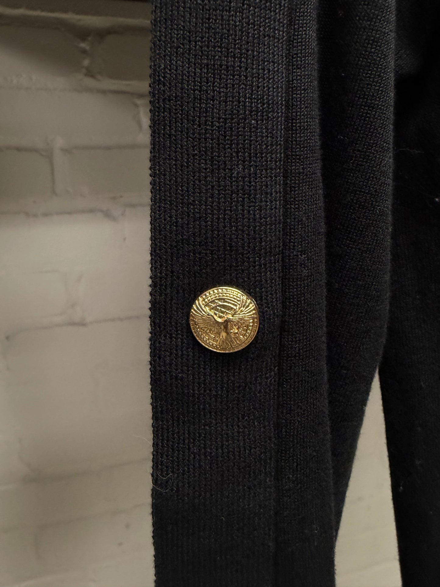 Balmain Low V-Neck Black Knit Sweater with Side Button Detailing