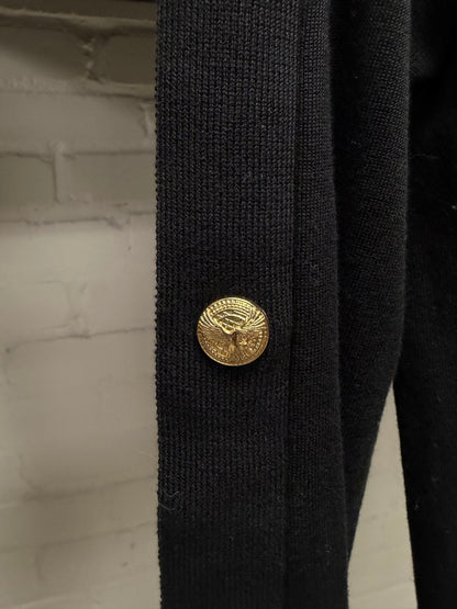 Balmain Low V-Neck Black Knit Sweater with Side Button Detailing