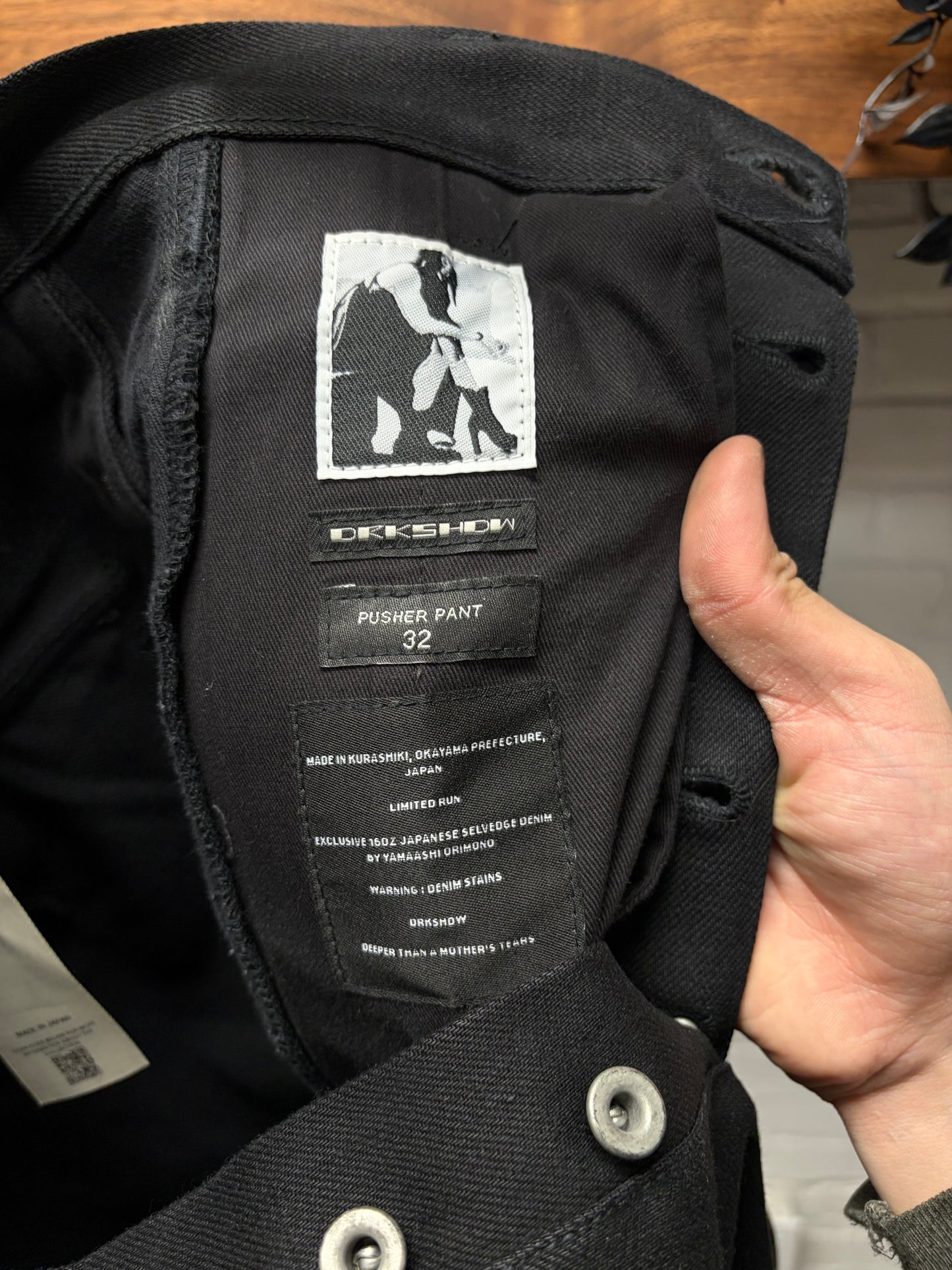 Rick Owens 16oz Japanese Denim ‘Pusher’ Button Snap Black Selvedge Bootcut Jeans