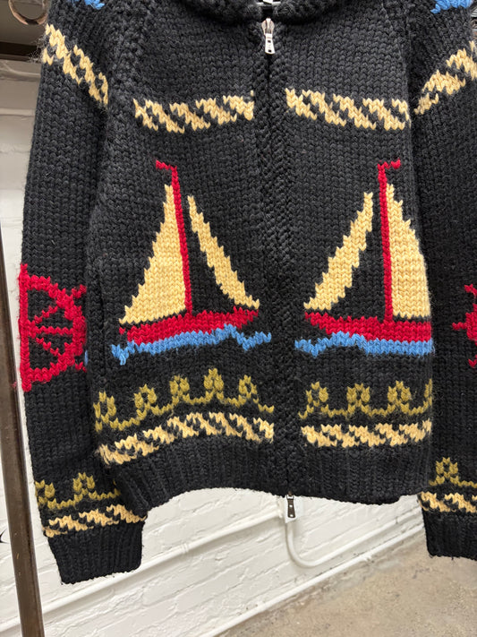 Vintage Yves Saint Laurent ‘Rive Gauche’ Sailboat Wool Cowichan Sweater