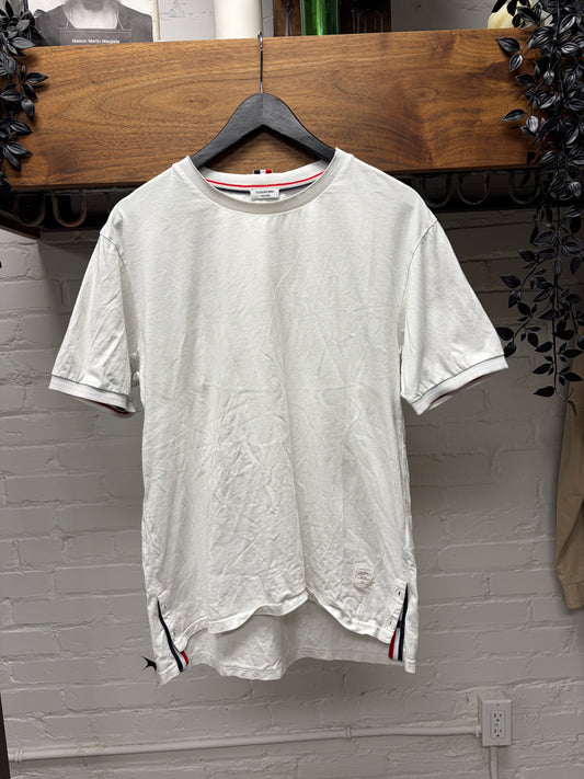 Thom Browne White ‘Side Seam Button’ Cotton Ringer T-Shirt