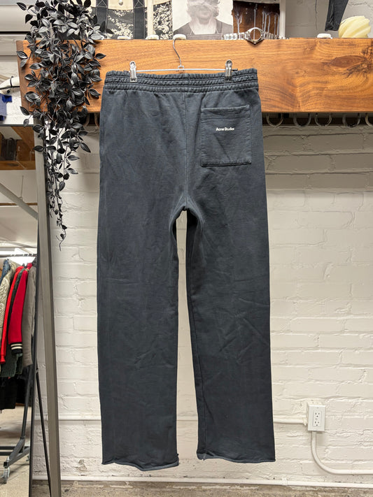 Acne Studios Wide Leg ‘Washed Black’ Raw Hem Sweatpants
