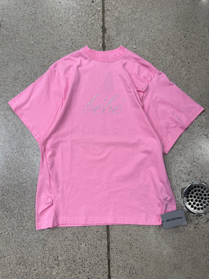Balenciaga ‘Bébé’ Rhinestone Pink Oversized T-Shirt