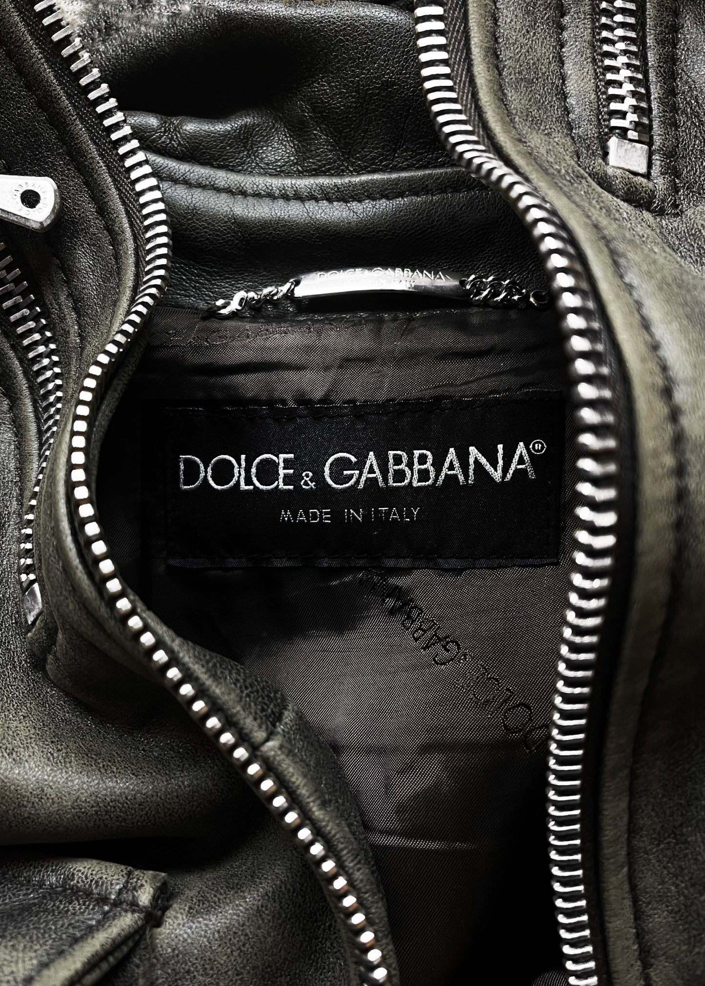 Spring Summer 2002 Dolce & Gabbana Mainline Detachable Sheepskin Zip Leather Jacket