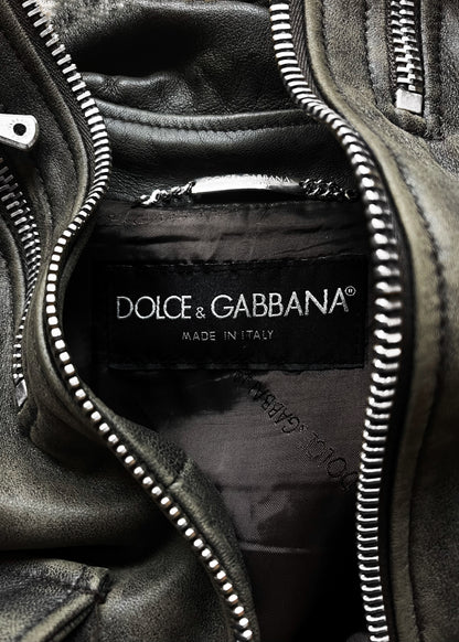 Spring Summer 2002 Dolce & Gabbana Mainline Detachable Sheepskin Zip Leather Jacket