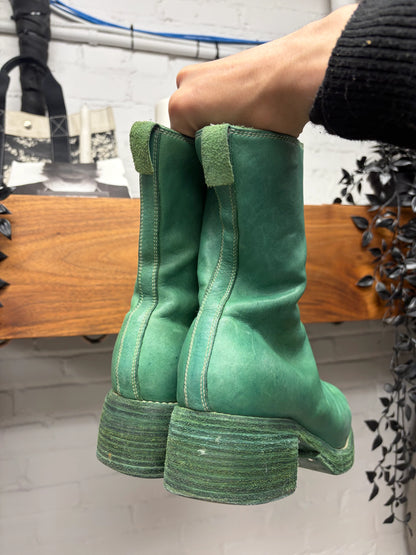 Guidi ‘PL2’ Horse Leather Front Zip ‘Corroded Green’ Low Heel Boots