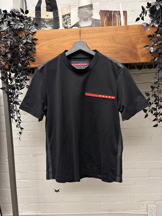 Prada Sport Black Linea Rossa ‘Tape Seam’ T-Shirt