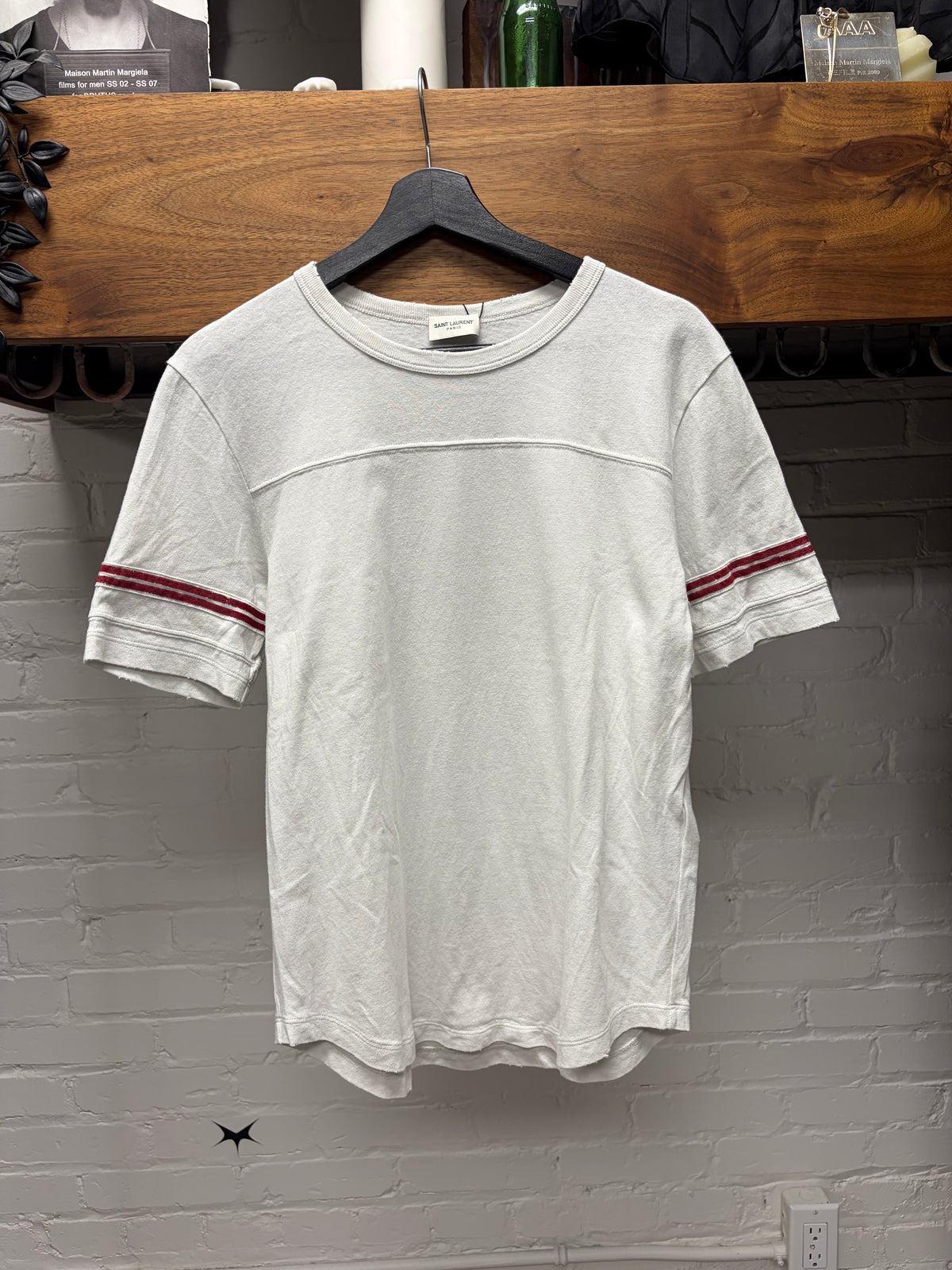 2020 Saint Laurent Red/White ‘Baseball Logo’ Short Sleeve T Shirt