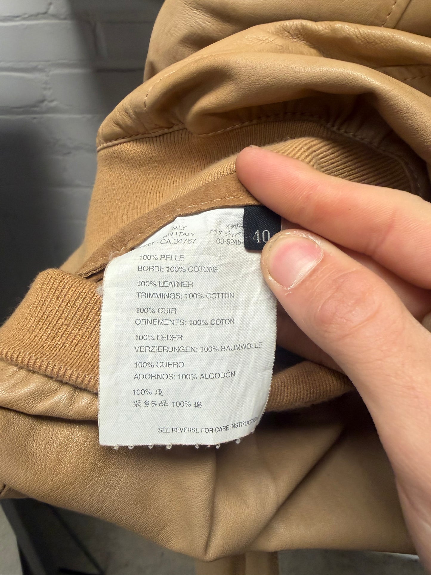 Prada Caramel Brown Lambskin Leather Moto Jacket