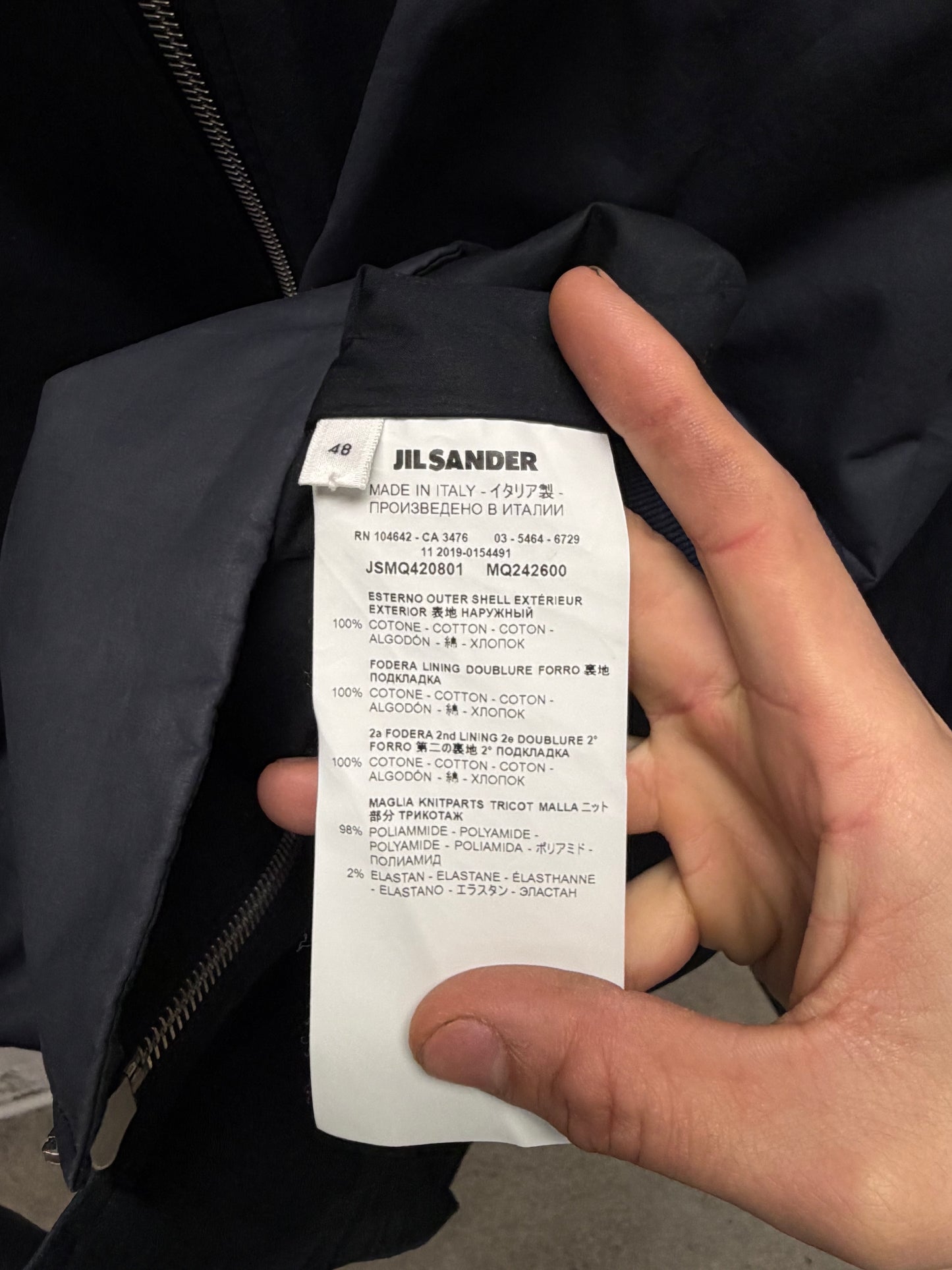 Jil Sander Military Inspired Navy Blue ‘Shell’ Light Bomber Jacket