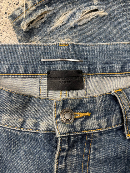 AW2013 Saint Laurent by Hedi Slimane ‘Crash’ Distressed Blue Denim